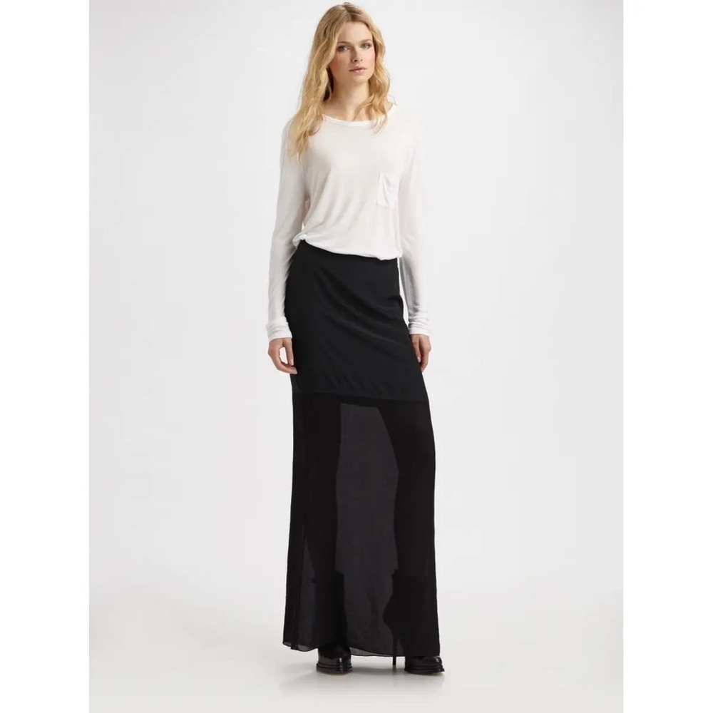 T by Alexander Wang Maxi Skirt 100% Silk Sheer Black Small